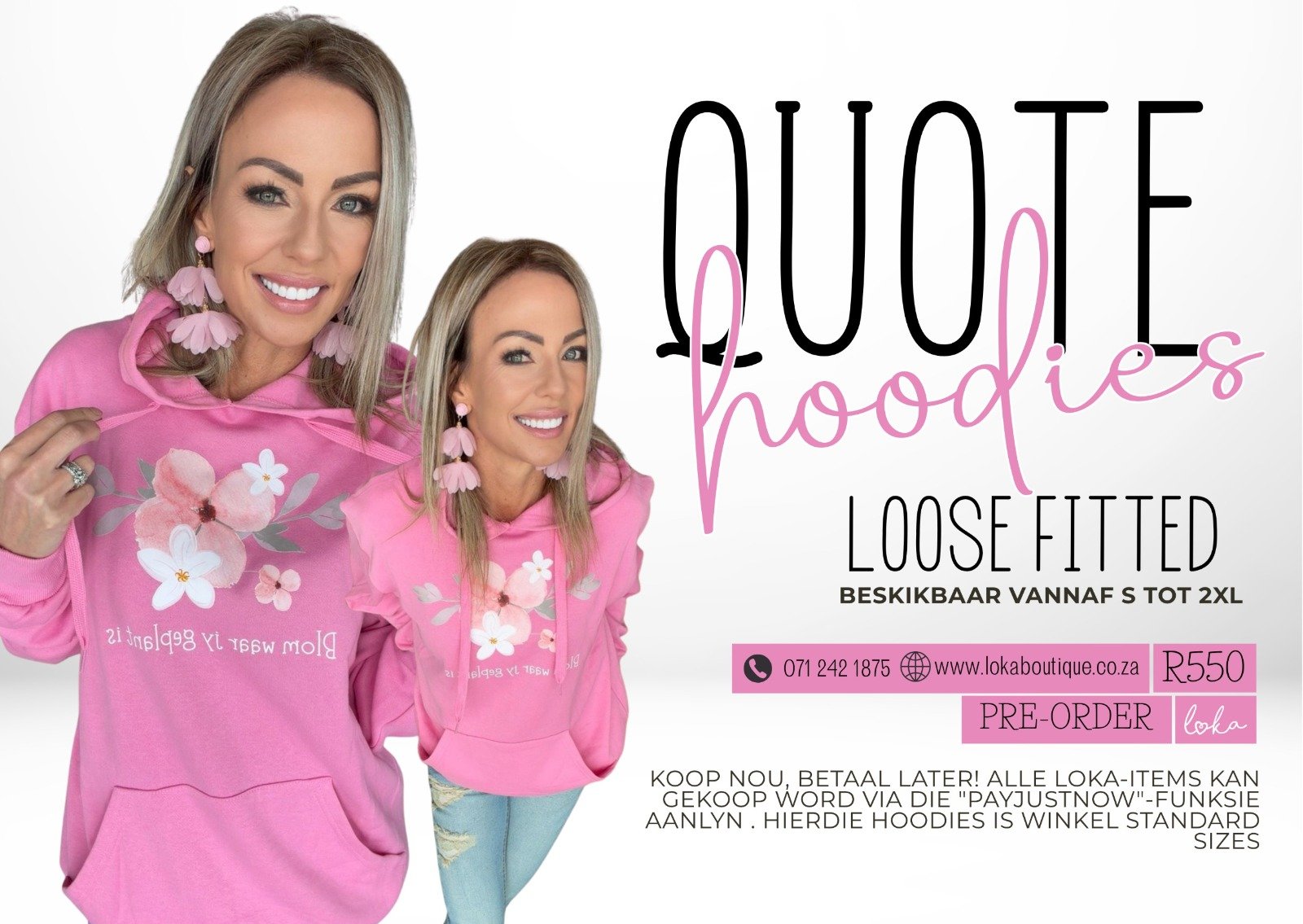 Hoodie Pienk - Loose Fit (Blom waar jy geplant is)