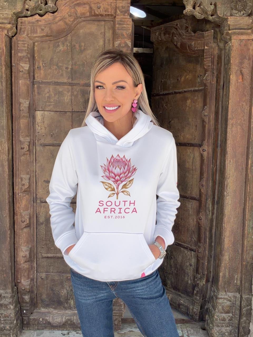Vrouens Hoodie: Protea South Africa (Pienk)